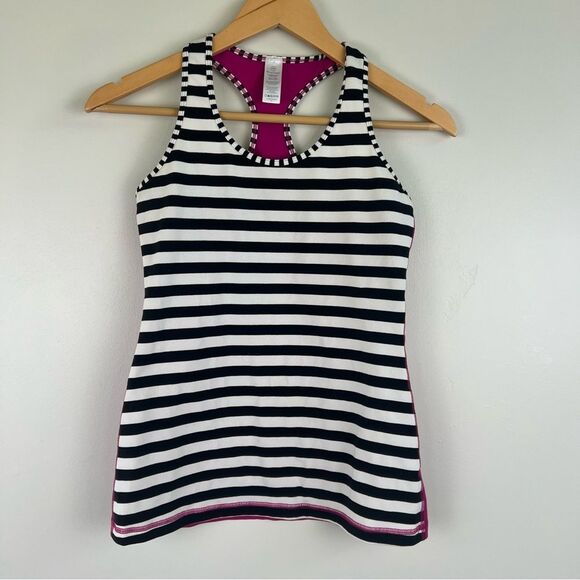 Ivivva Other - Ivivva Girls Size 14 Black White Striped Magenta Back Tank Top Lululemon Kids